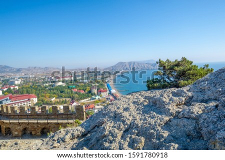 Photos of the Crimean peninsula, Sudak fortress, also called Genoese rock, the fortress was built in 212 by Alans, Khazars or Byzantines, Padishah-Jami Mosque, Museum-Reserve Sudak Fortress Royalty-Free Stock Photo #1591780918