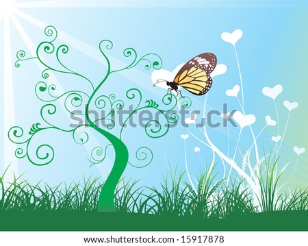 abstract vector floral and heart in the garden
