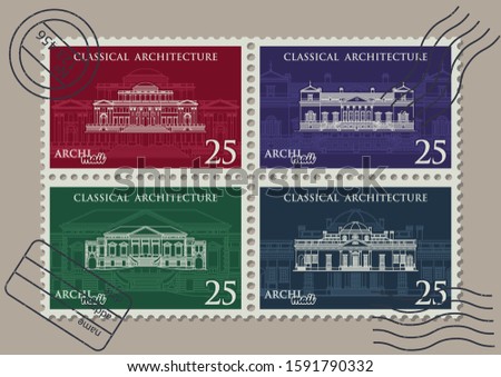Classical Architecture Postage Stamps, Architectural Drawings, Stamps Imprints