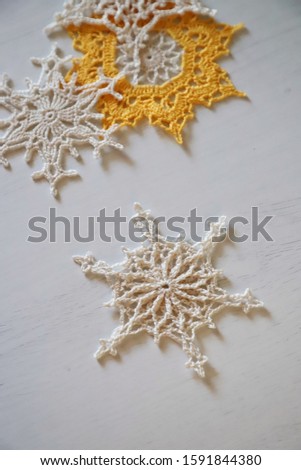 Crochet snowflakes. This photo has been taken in Prague, 2019