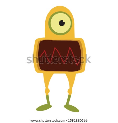 Yellow monster with a tv in the stomach and a pulse on the screen