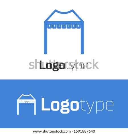 Blue line Camping tent icon isolated on white background. Carnival camping tent. Amusement park. Logo design template element. Vector Illustration