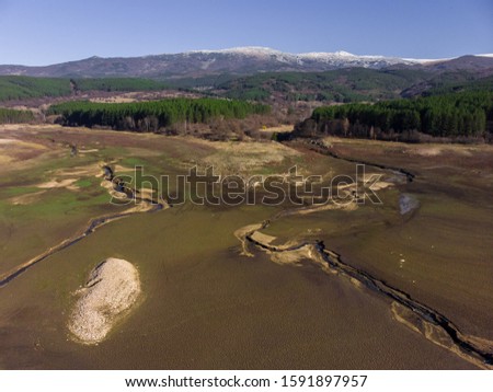 Amazing alien planet like landscape from the dried out lake "Studena" near Pernik, Bulgaria, drone photography