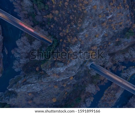 Aerial photo of light trail in a gorge in Bulgaria