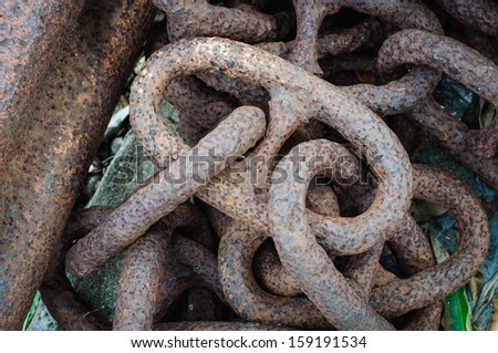 heavy rusting chains to anchor a vessel