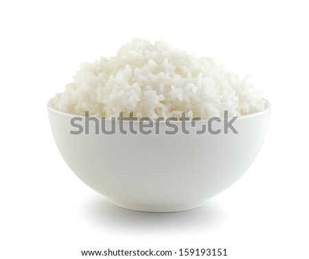 Rice in a bowl on a white background Royalty-Free Stock Photo #159193151