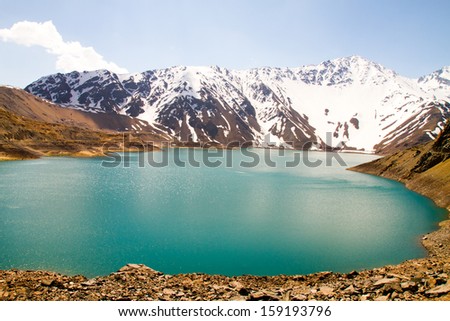 Cajon del Maipo canyon and Embalse El Yeso, Andes, Chile Royalty-Free Stock Photo #159193796