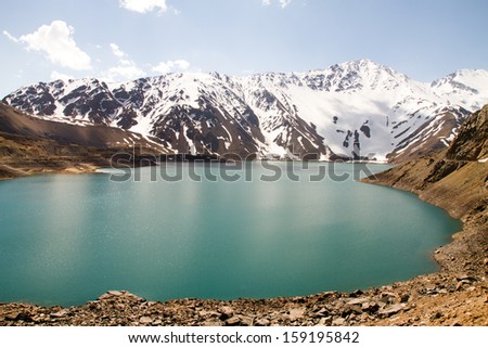 Cajon del Maipo canyon and Embalse El Yeso, Andes, Chile Royalty-Free Stock Photo #159195842