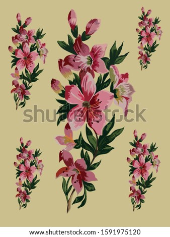 Hand drawn vintage style flower bunch. Vector