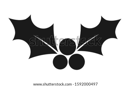 Christmas holly leaves and berries black icon. Vector illustration.