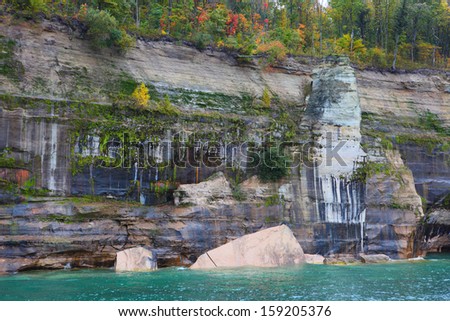 Mineral stained cliff at Pictured Rocks National Lakeshore near Munising, Pure  Michigan's Upper Peninsula 
