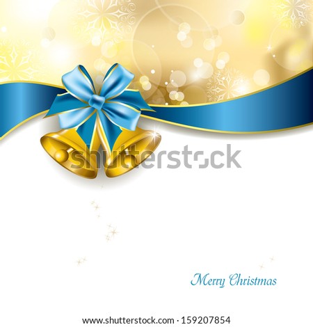 Christmas Background With Golden Bells. Vector Design.