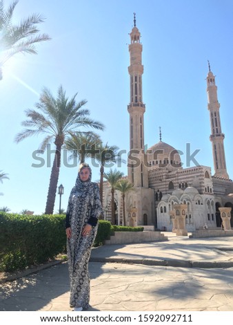 Beautiful woman in a mosque in Sharm el-Sheikh. Good summer vacation Royalty-Free Stock Photo #1592092711