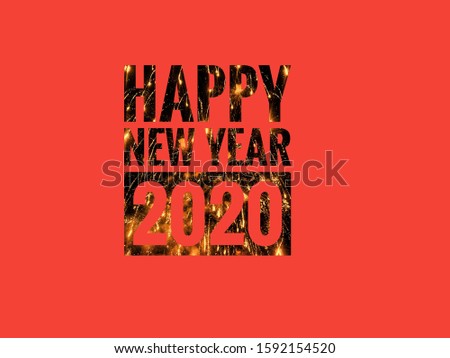 Happy new year2020 type face,Gold number with spakel, isolated on red background. - Illustration