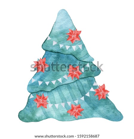 Watercolor illustration. Christmas tree on the white background.