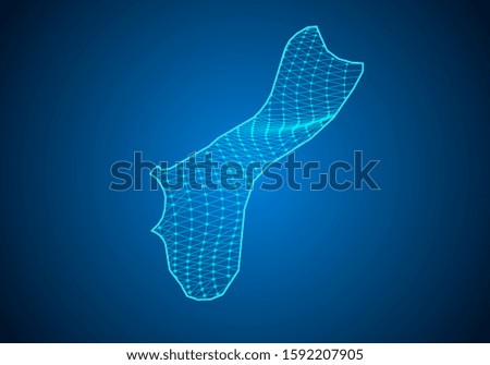 Abstract digital map of guam with particles dots and line. polygonal network business. Wireframe landscape background. Big Data. 3d futuristic. Global network connection.