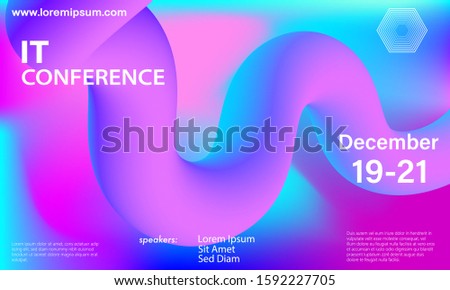 Liquid color shape. Conference design template. Fluid background. Trendy abstract cover. Futuristic design poster. Colorful gradient. Vector.