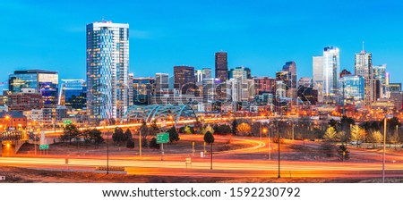 Denver, Colorado, USA downtown city skyline at night. 