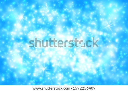 Vector shiny sky blue background with sparkles. Azure magic backdrop with stars.