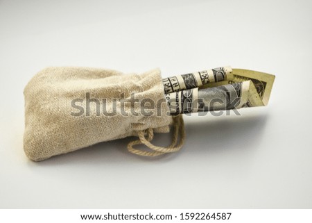 Money bag with dollars isolated on white background, business finance. save money for investment concept money bag, copy space 