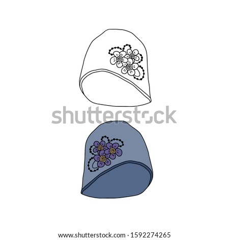 Vector illustration of women's hats on white background
Vintage and retro style. Female Fashion. Shopping, shop, store.