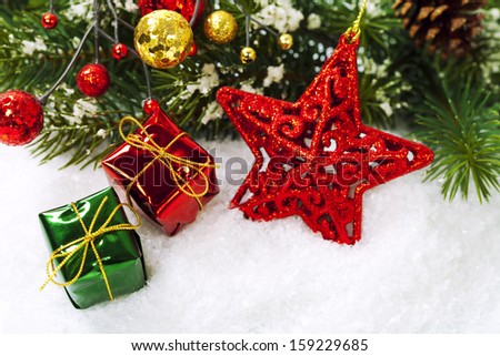 Bright christmas composition with red star