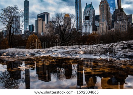 One of the best photos i have ever taken. This is a view from central park in Manhattan looking south over a puddle in a rock I climbed. 