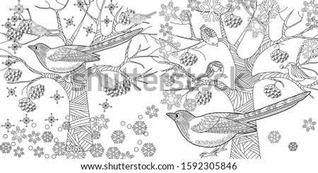 Coloring Pages. Coloring Book for adults and children. Christmas Tree Ornament and birds. Art therapy coloring page.