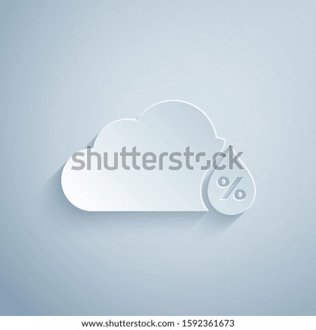 Paper cut Humidity icon isolated on grey background. Weather and meteorology, cloud, thermometer symbol. Paper art style. 