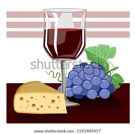 Glass of wine. Vector. Red wine in a transparent glass. Isolated object on a white background. Cartoons flat style.