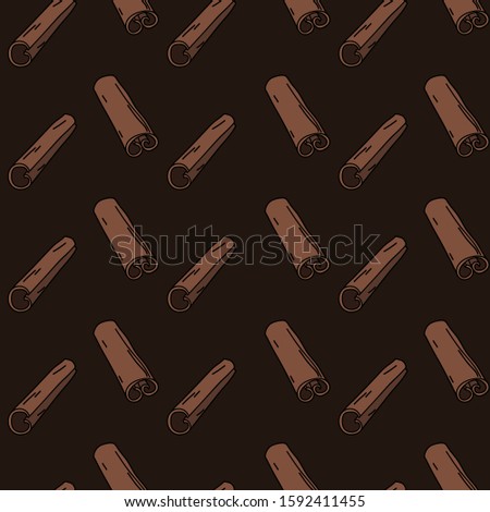 Cinnamon sticks on chocolate background. Seamless pattern. 