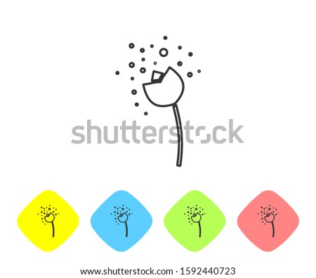 Grey line Flower producing pollen in atmosphere icon isolated on white background. Set icons in color rhombus buttons. Vector Illustration
