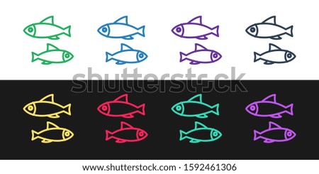 Set line Fish icon isolated on black and white background.  Vector Illustration