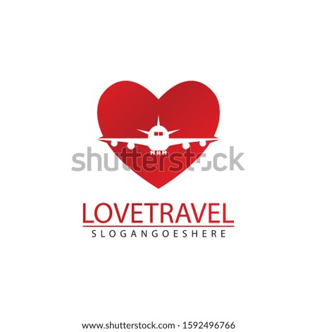Love travel, Heart and Airplane logo vector design icon template.