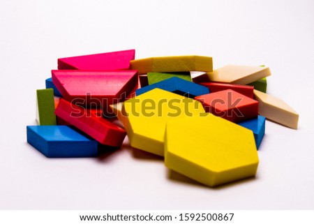 wooden colorful toys isolated on white background