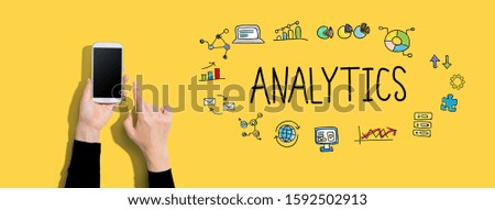 Analytics with person using a white smartphone
