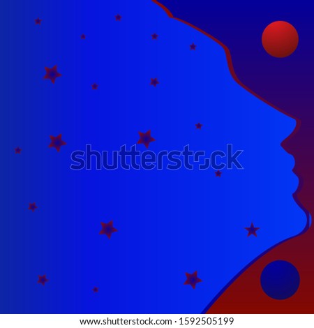 Stars on woman image - art, illustration, vector. Magic. Occultism. Philosophy. Witchcraft. Farseer, psychic, magician