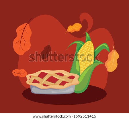 Cake and corn design, Autumn season nature ornament garden decoration and thanksgiving day theme Vector illustration