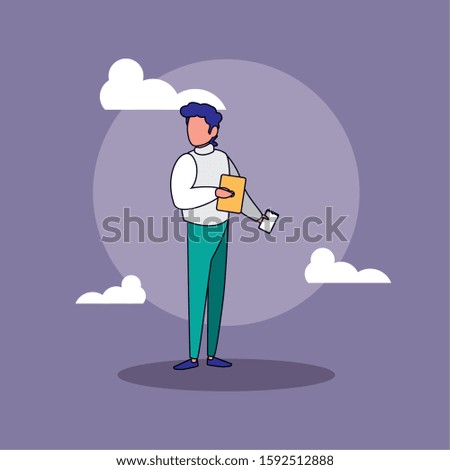 Avatar man and clouds design, Boy male person people human social media and portrait theme Vector illustration