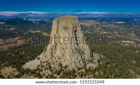 SEPTEMBER 29, 2019, Hulett, Wyoming, USA - aerial of Devils Tower National Monument location for  Close Encounters Motion Picture