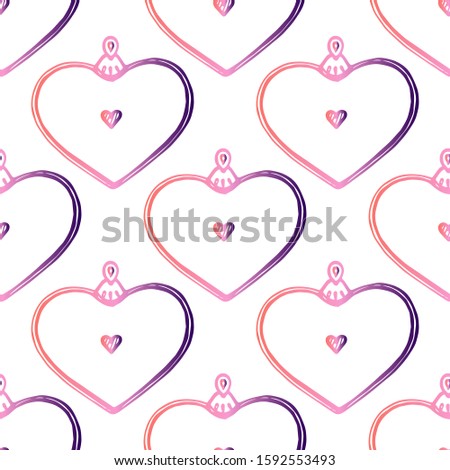 Christmas hand drawn seamless pattern with baubles on white background. Heart shaped gradient decorations. Suitable for packaging, wrappers, fabric design