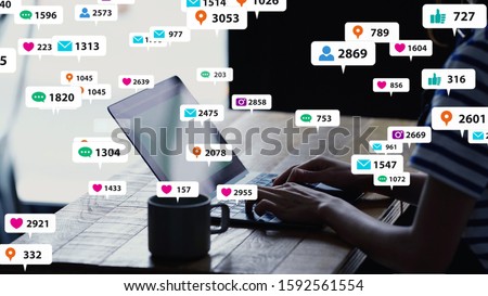 Social media and notificaition icons. Social networking service. Royalty-Free Stock Photo #1592561554