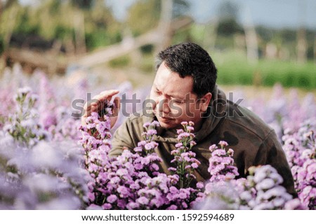 A man sitting in a flower field