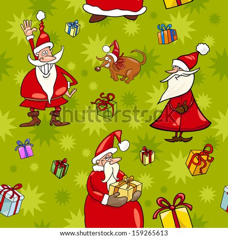 Seamless Pattern Cartoon Vector Illustration Design of Santa Claus and Christmas Characters and Themes for Wrapper or Paper Pack