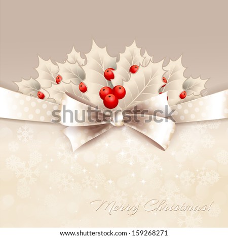 Vector Christmas background with ribbon, bow 