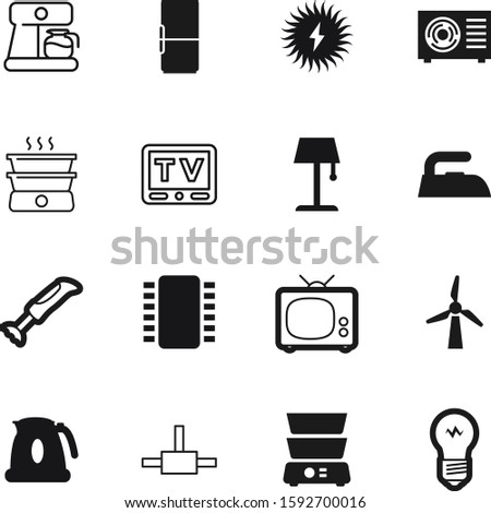 electric vector icon set such as: carafe, bright, movie, control, farm, glass, generator, electronics, connection, fan, clothing, blue, structure, thermal, pot, beverage, logo, floor, maker