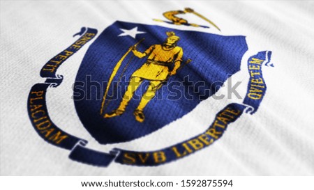 USA State Massachusetts flag is waving 3D rendering.