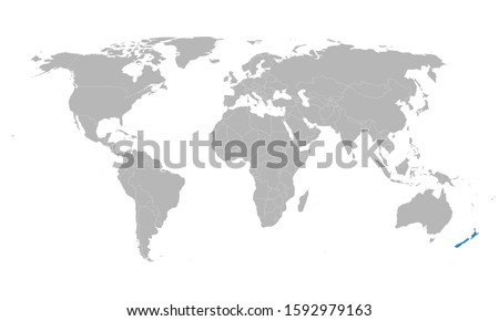 New Zealand highlighted blue on world map vector. Gray background. Perfect for business backgrounds, backdrop, chart, presentation, education and wallpapers.