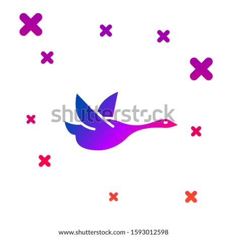 Color Flying duck icon isolated on white background. Gradient random dynamic shapes. 