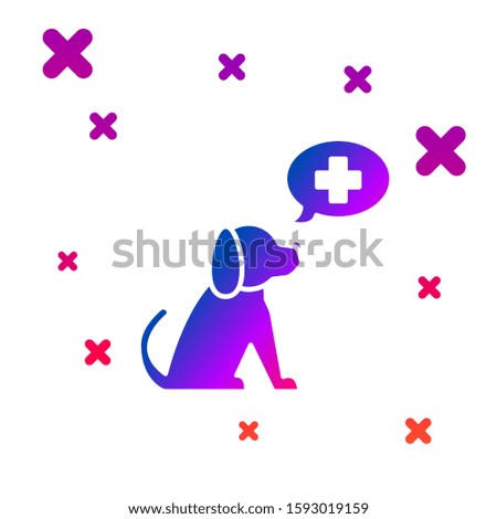 Color Veterinary clinic symbol icon isolated on white background. Cross with dog veterinary care. Pet First Aid sign. Gradient random dynamic shapes. 